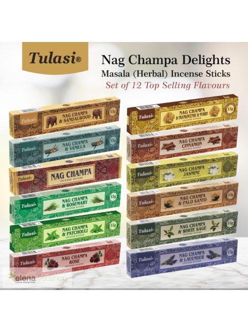 Tulasi Nag Champa Delights Füstölő Ajándékcsomag 12 illat